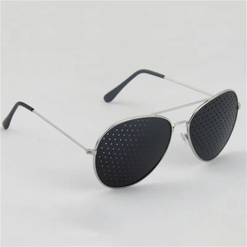 HopeLens pinhole glasses for eye health Aviator model in silver.