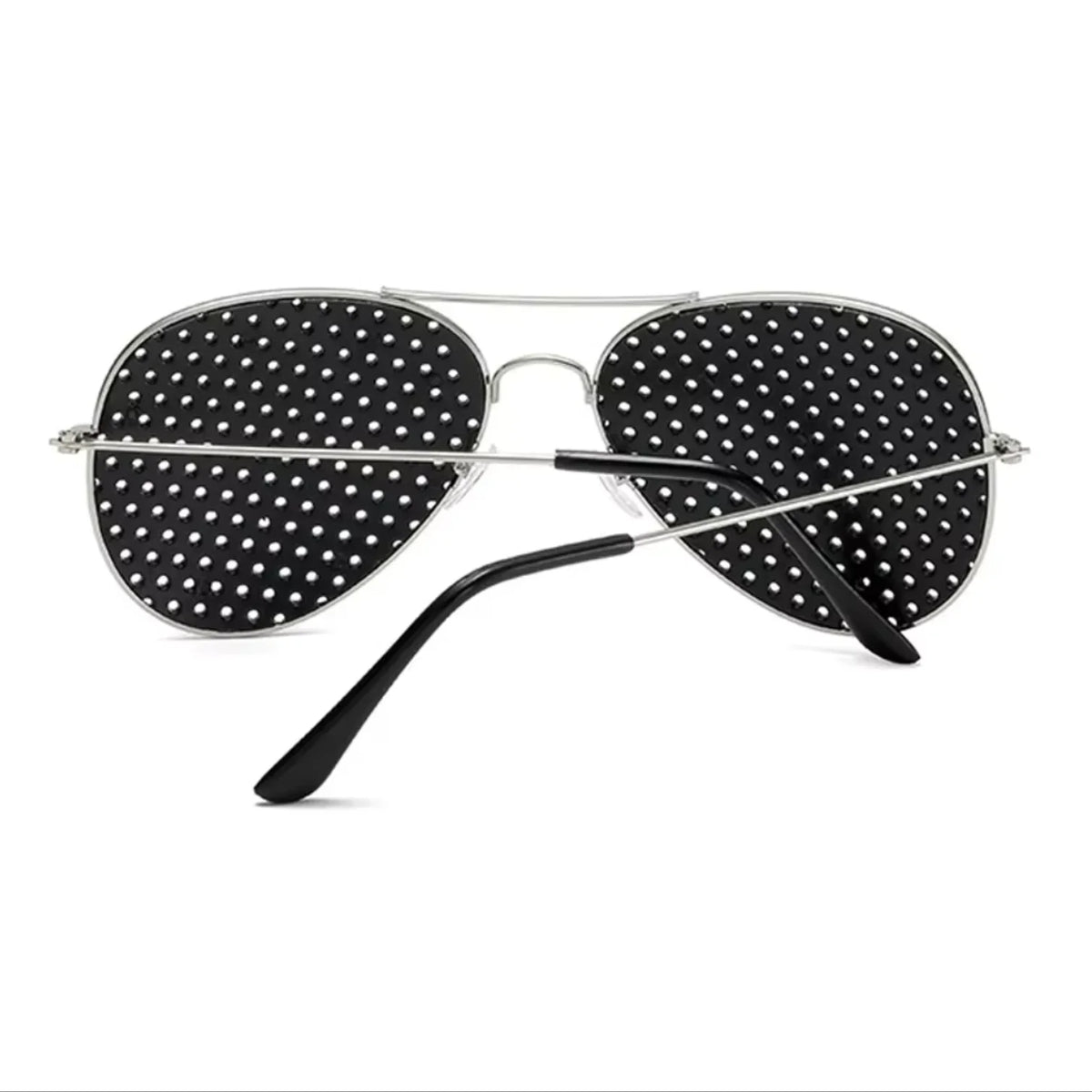 Back view of HopeLens pinhole glasses Aviator model silver version for vision correction. 