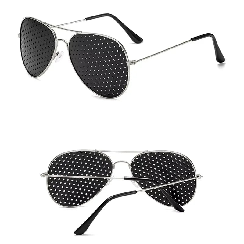 HopeLens pinhole glasses Aviator model silver version for natural vision improvement.